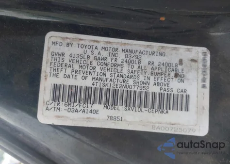 1992 Toyota Camry Le from USA, damaged, VIN 4T1SK12E2NU077952